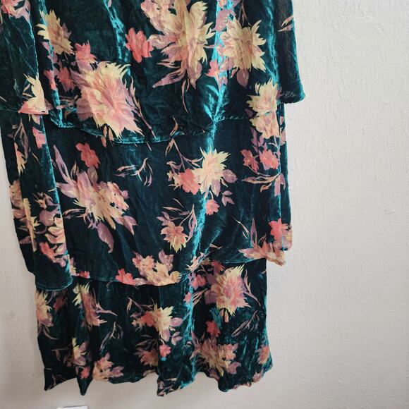 NWT Lulus Real Allure Emerald Green Burnout Velvet Floral Strapless Maxi Dress - Picture 7 of 15